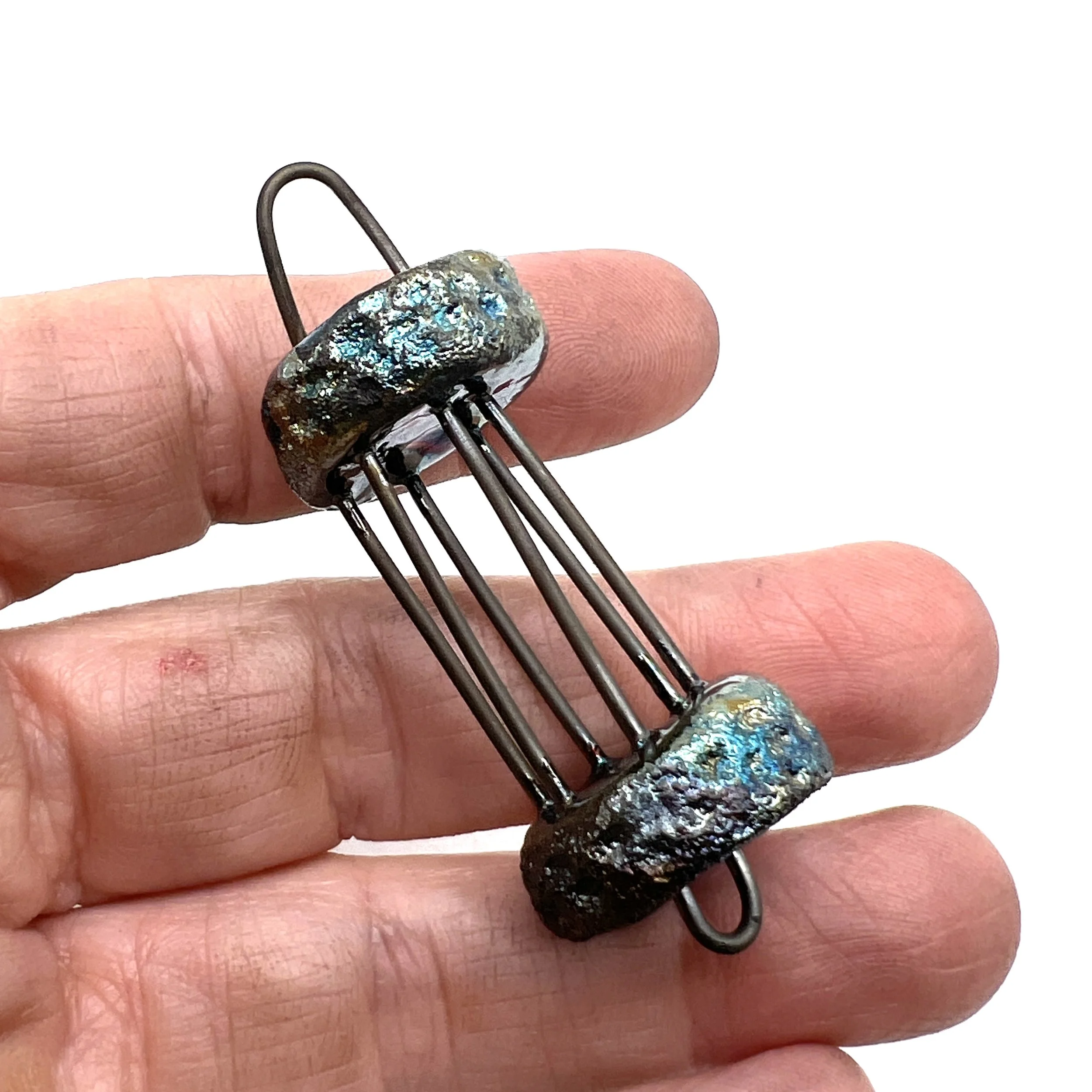 Caged Raku Pendant or Connector Jewelry Supply Handmade by